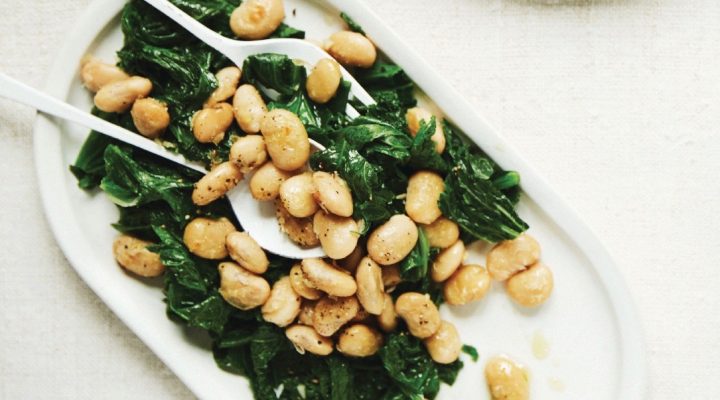 a close up of Pan Fried Butter Beans & Greens