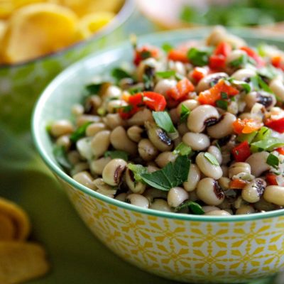 a bowl of black eye pea salad