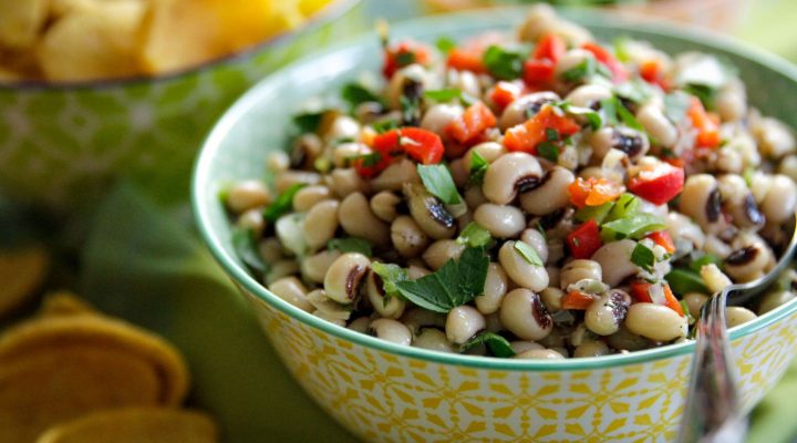 a bowl of black eye pea salad