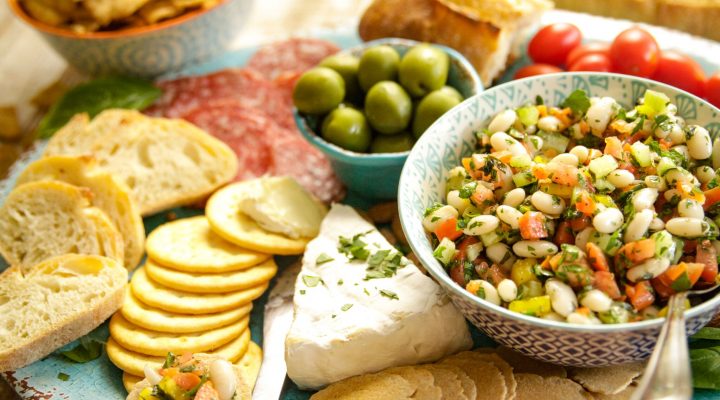 a plate of white bean antipasto