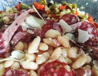 a close up of white bean salad