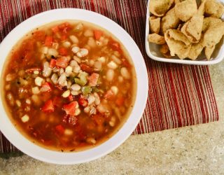 a bowl of southwestern pinto bean soup