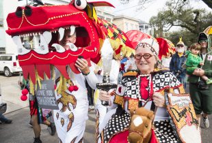 more people adorned with beans for the parade