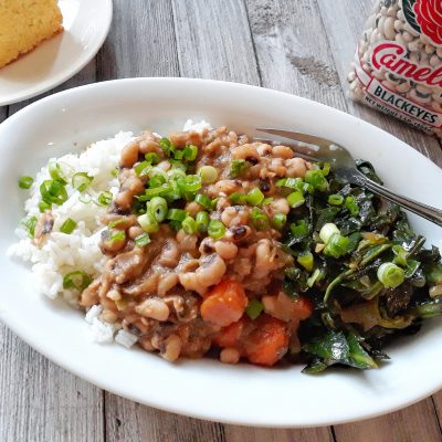 a plate of meatless blackeye peas and rice