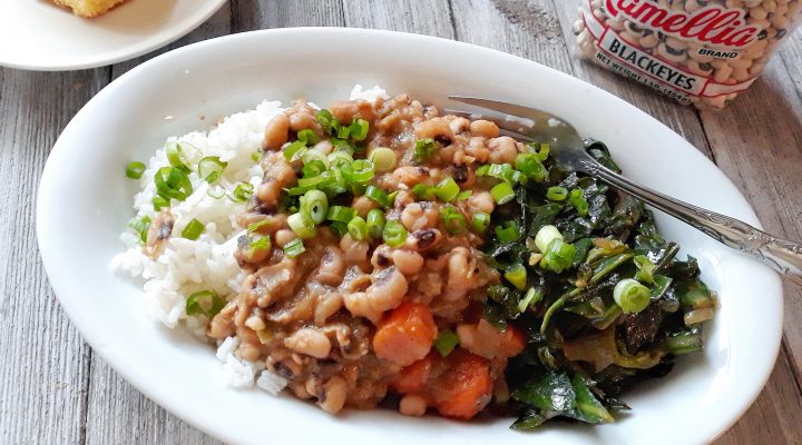 a plate of meatless blackeye peas and rice