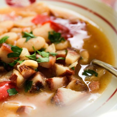 a bowl of butter beans and hog jowls