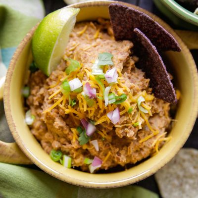 a bowl of instant pot refreid beans