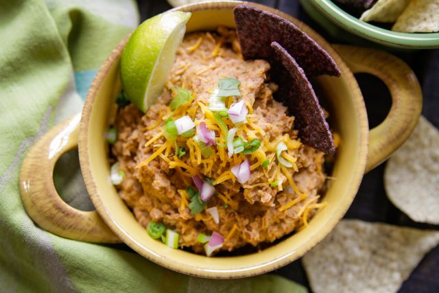 a bowl of instant pot refreid beans