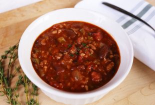 a bowl of Creole-Style Pork & Red Bean Chili