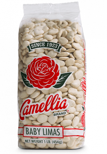 the front of a package of camellia brand baby limas