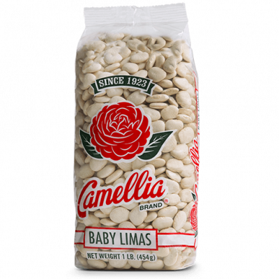 the front of a package of camellia brand baby limas