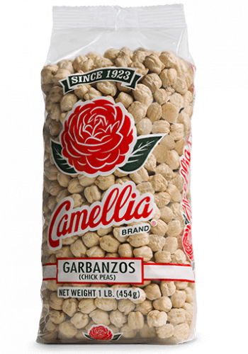 the front of a package of camellia brand garbanzos