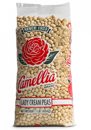 the front of a package of camellia brand lady cream peas