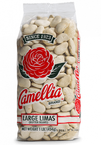 the front of a package of camellia brand large limas
