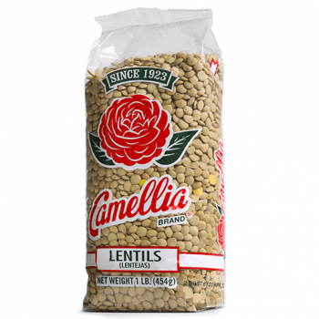 the front of a package of camellia brand lentils