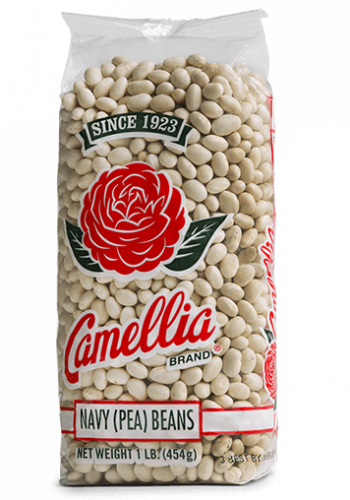 the front of a package of camellia brand navy (pea) beans