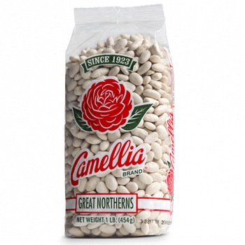the front of a package of camellia brand great northerns
