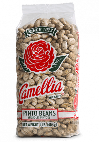 the front of a package of camellia brand pinto beans