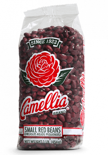 the front of a package of camellia brand small red beans