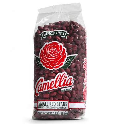 the front of a package of camellia brand small red beans