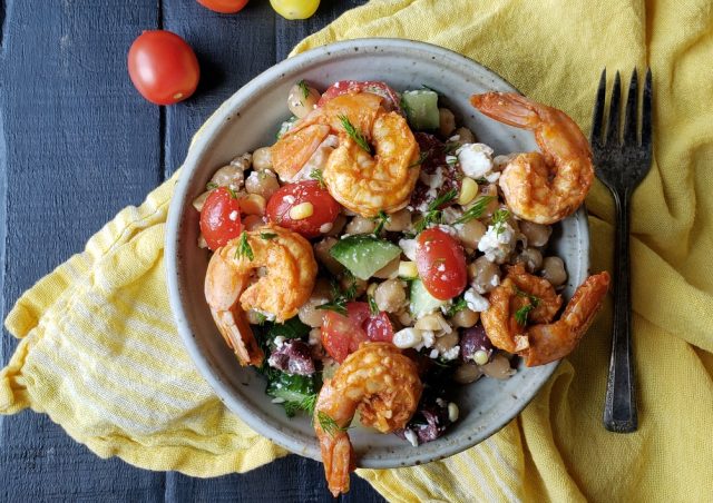 Garbanzo Summer Salad with Feta and Shrimp