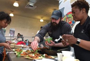 LSU Dining Executive Chef Laurence Landon leads a cooking class for students.