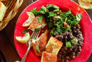 a plate of catfish okra and beans for lent