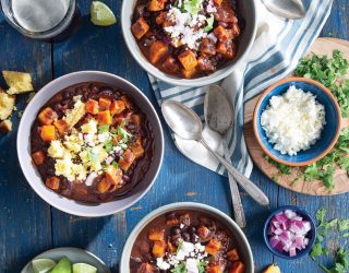 3 bowls of sweet potato black bean chilli