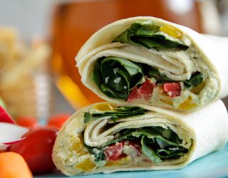 2 white bean hummas greens and veggie wrap