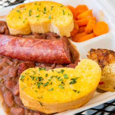 a red beans and rice plate lunch