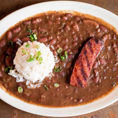 a plate of napolean house red beans and rice