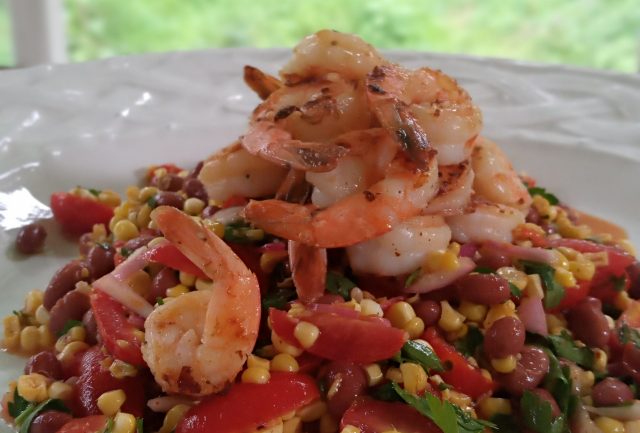 Grilled Corn, Shrimp and Pink Bean Salad