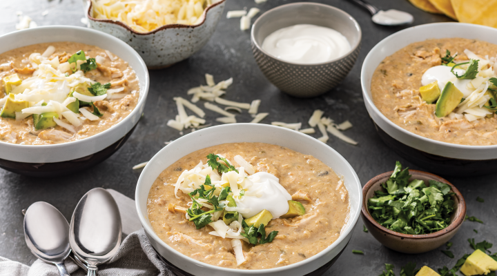 3 bowls of Cooker White Bean & Chicken Chili