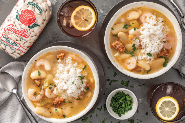 2 bowls of Lima Beans with Shrimp and Andouille