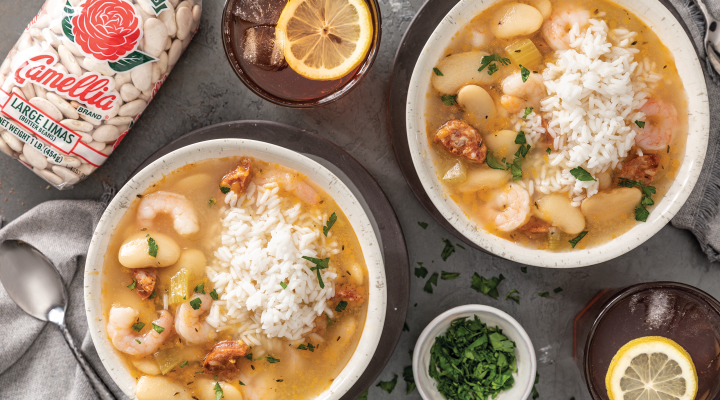 2 bowls of Lima Beans with Shrimp and Andouille