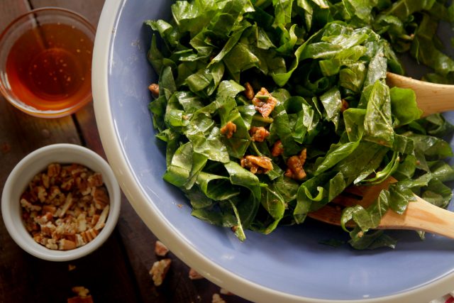 Warm Wild Green Salad with Pecan Dressing