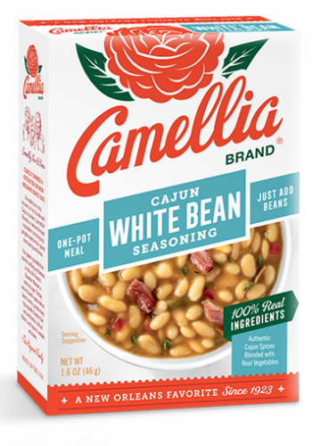 a box of camellia brand cajun white bean seasoning