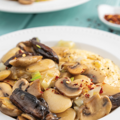 Mushroom & Butter Bean Ragù with Cheesy Grits