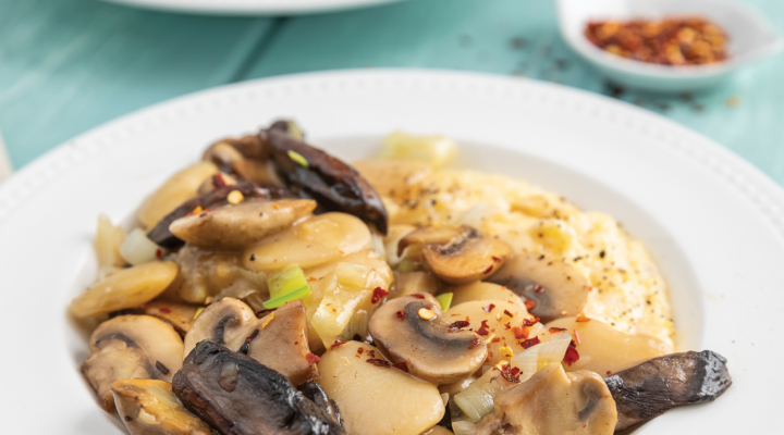 Mushroom & Butter Bean Ragù with Cheesy Grits