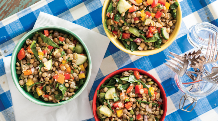 3 bowls Zippy Lentil Salad on a table