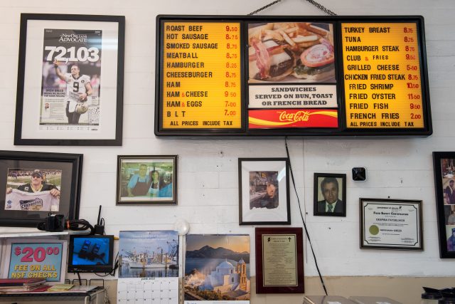 Menu and picture frames on a wall