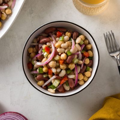 a bowl of kid friendly three bean salad