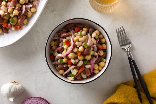 a bowl of kid friendly three bean salad