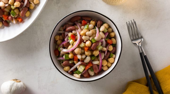 a bowl of kid friendly three bean salad