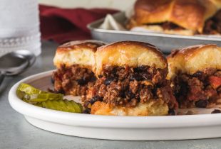 3 kid friendly beef and bean sloopy joes on a plate