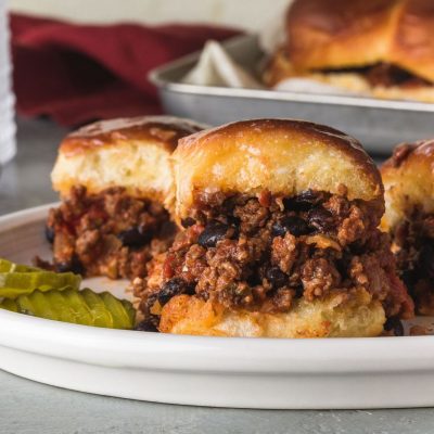 3 kid friendly beef and bean sloopy joes on a plate