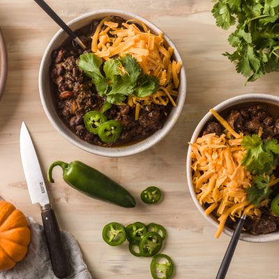 2 bowls of black bean pumpkin chili