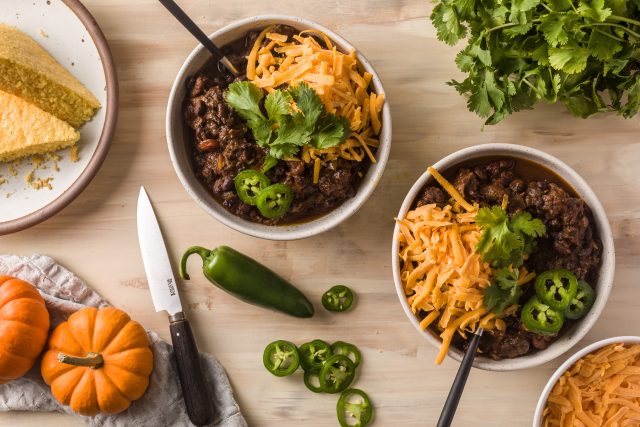 2 bowls of black bean pumpkin chili