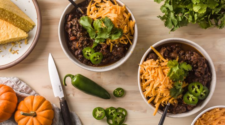 2 bowls of black bean pumpkin chili