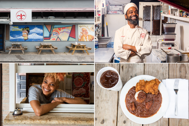 Chef Heard proudly smiling in his restaurant kitchen